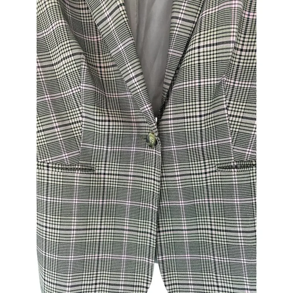 Lascana Pink‎ Plaid Preppy Academia Work Career Single Breasted Blazer Size 14